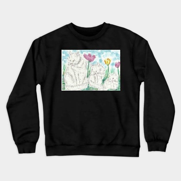 Cat family  bath time  art Crewneck Sweatshirt by SamsArtworks